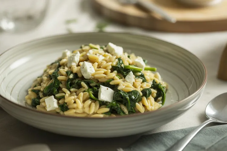 One-Pan Orzo with Spinach, Lemon, and Feta