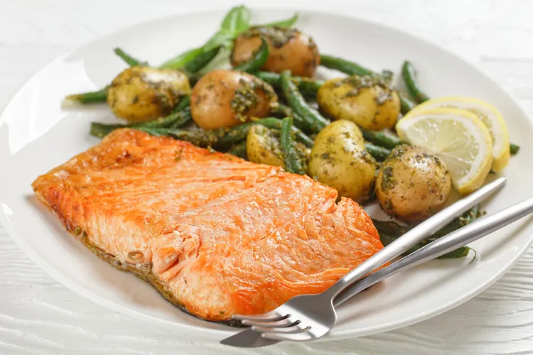Sheet Pan Honey Mustard Salmon with Green Beans and Potatoes