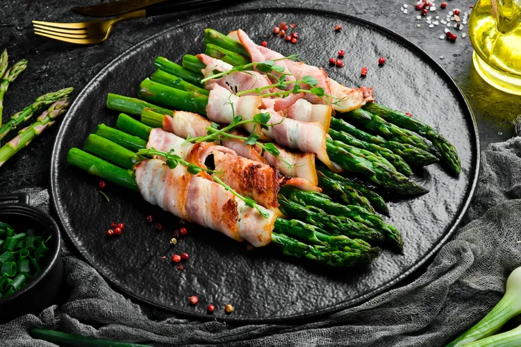 Sweet and savory bacon-wrapped asparagus bundles
