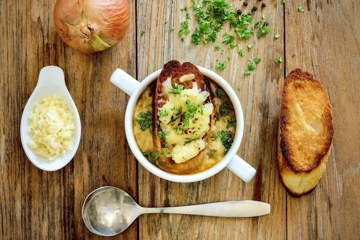Baked potato soup with cheddar cheese