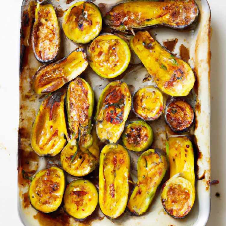 Baked yellow squash with onion, garlic and olive oil