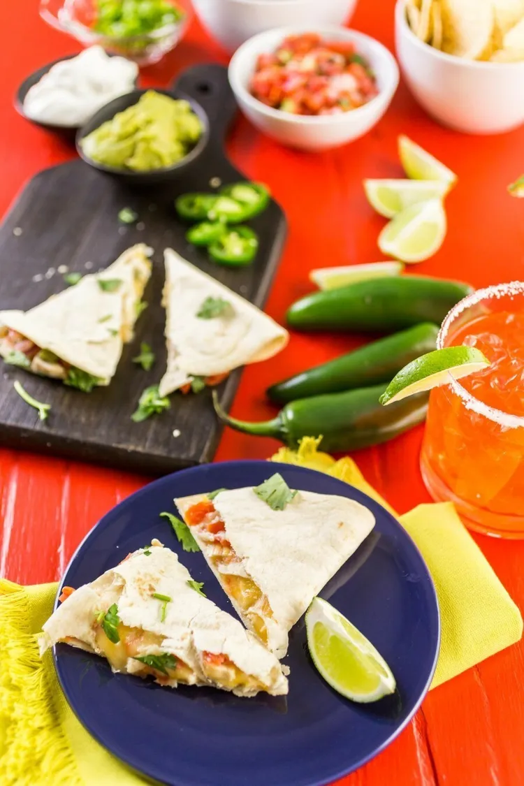 Chicken quesadilla with monterey and cheddar cheese