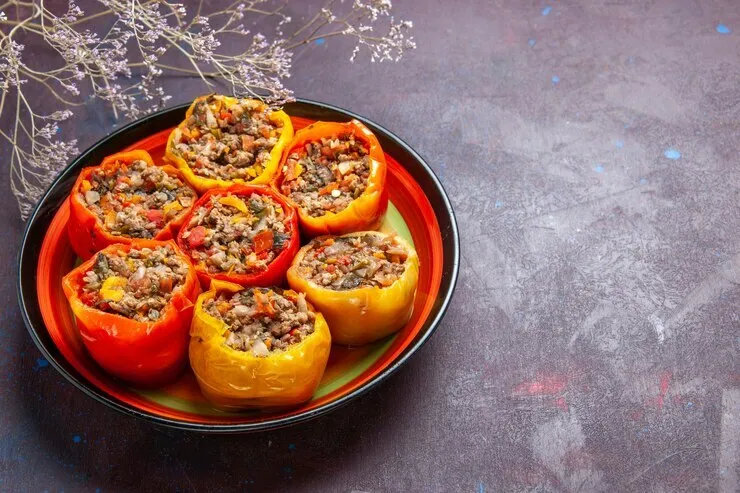 Ground beef-stuffed red peppers