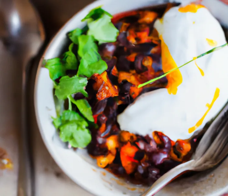 Black bean bowls with poached eggs and goat cheese