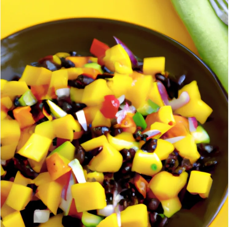 Fresh mango black bean salad with parsley, onion, red pepper and corn
