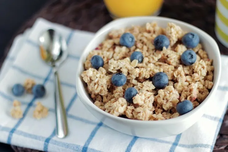 Warm blueberry almond butter oatmeal bowl