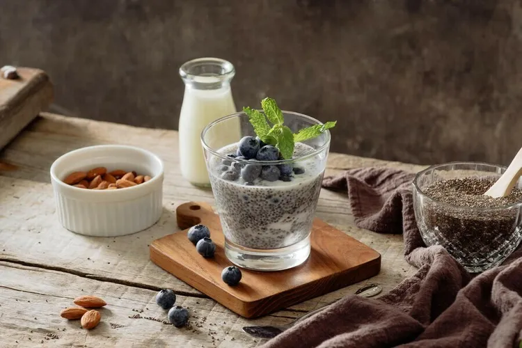 Blueberry almond chia pudding with honey