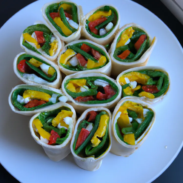 Breakfast sushi roll with olive oil, green pepper, egg and tortilla