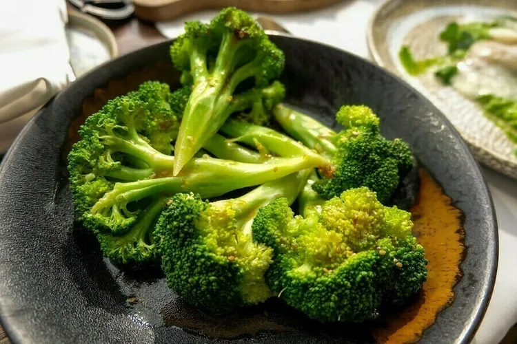 Peanut broccoli salad with edamame and onions
