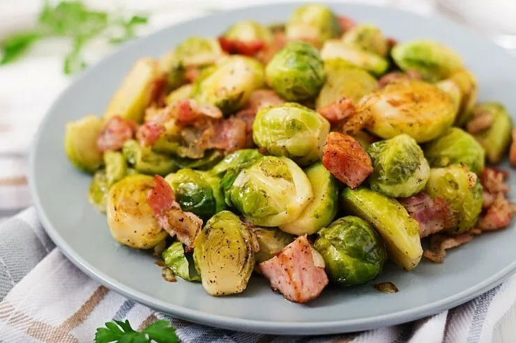 Bacon brussels sprouts with avocado and lime