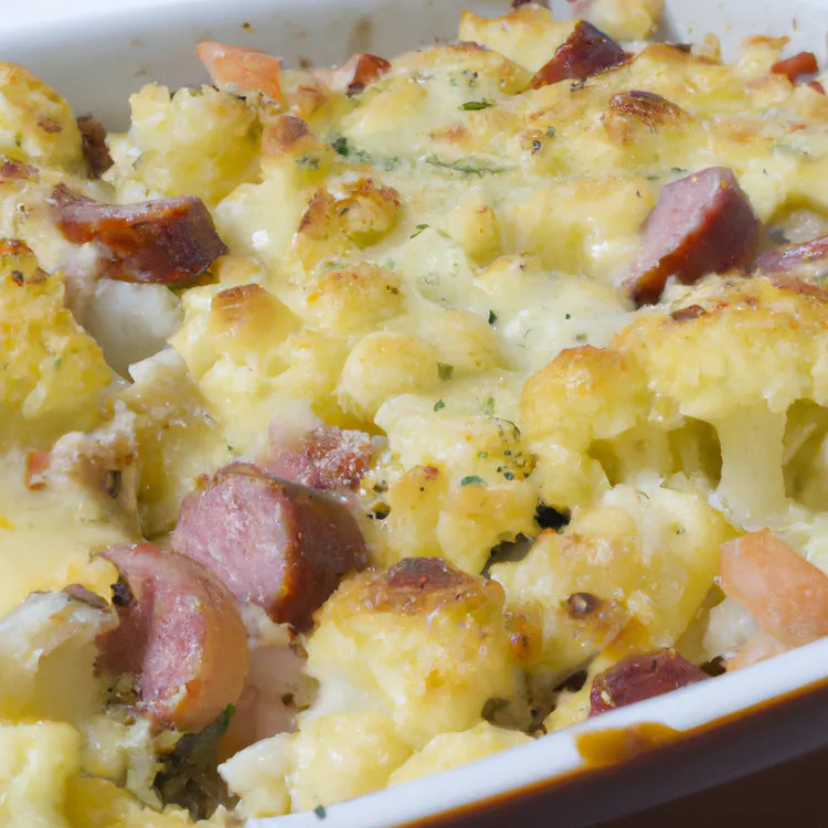 Sausage & cauliflower casserole with thyme and parmesan