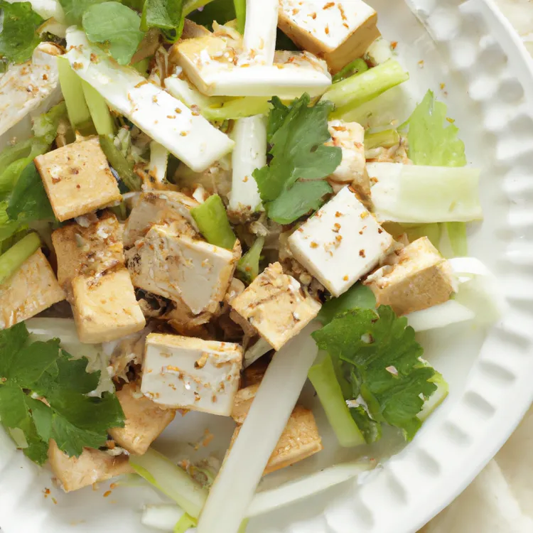 Celery and sesame tofu salad with soy, vegetable oil and vinegar