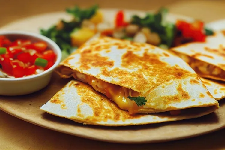 Cheddar cheese quesadilla with salsa sauce