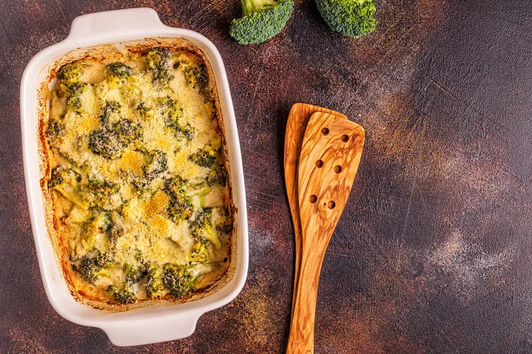 Twice-baked potato and broccoli casserole with onions
