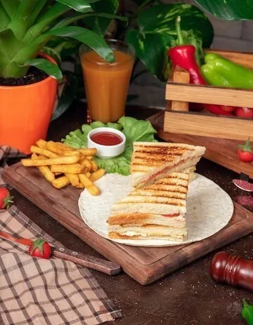 Grilled chicken, tomato and carrot cheddar cheese sandwich