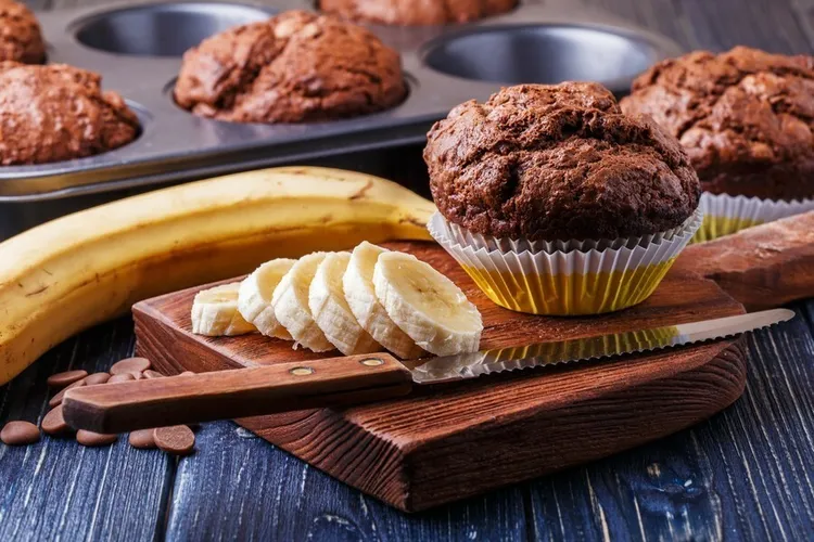 Fudgy chocolate banana protein muffins