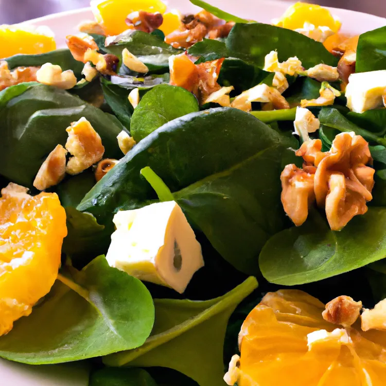 Citrus spinach salad with walnuts, raisins, goat cheese and orange vinaigrette