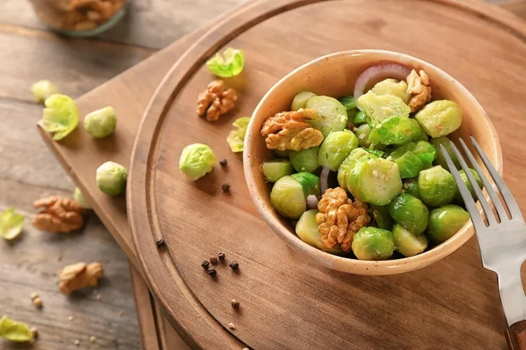 Citrusy sautéed brussels sprouts with walnuts