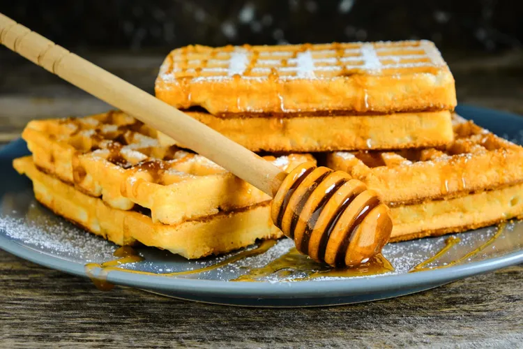 Coconut flour waffles with salted butter and coconut milk