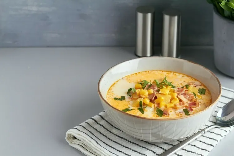 Corn & potato chowder with vienna sausage