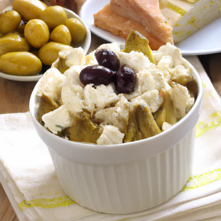 Mediterranean cottage cheese bowl with artichokes and olives