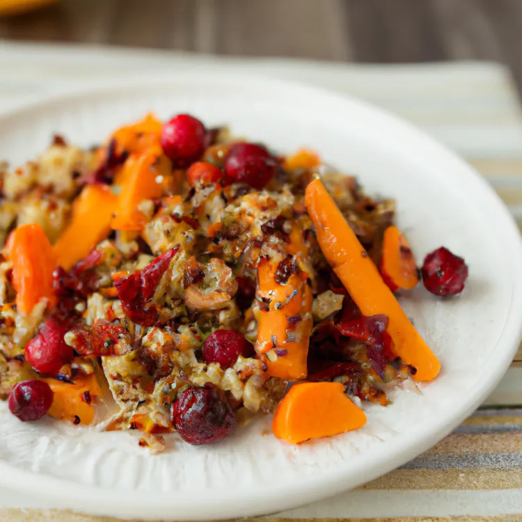 Curry-spiced quinoa salad with cranberries, almonds and peppers