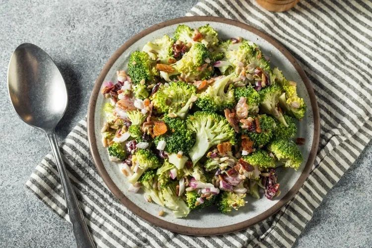 Broccoli slaw with almonds, cranberries and onions
