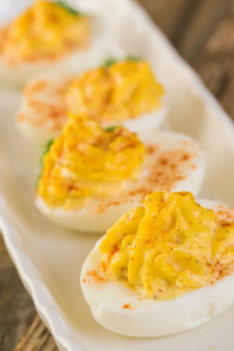 Ranch deviled eggs with pickles and onion