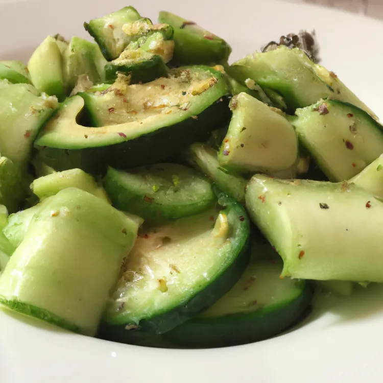 Cucumber avocado salad with coriander, lemon juice, salt and pepper