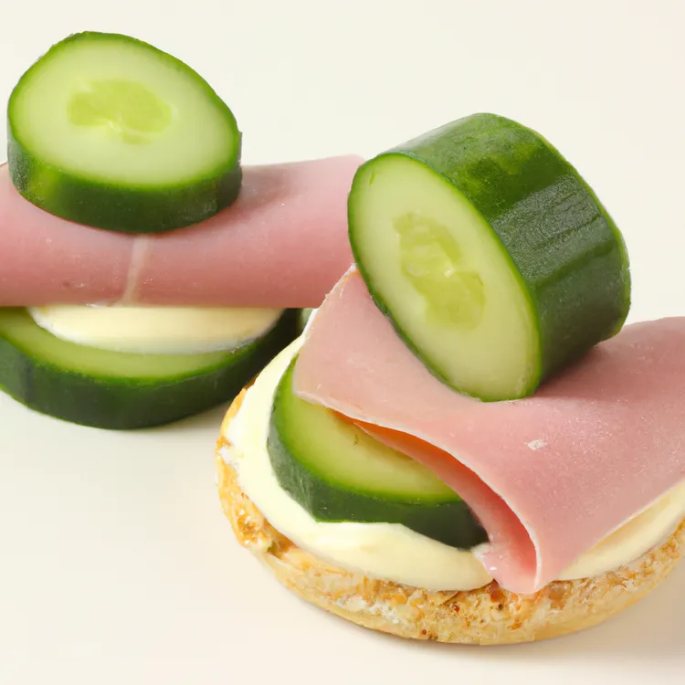 Cucumber and cream cheese snack sandwiches with turkey ham