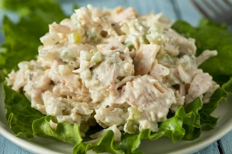 Curried chicken salad with celery and mayonnaise