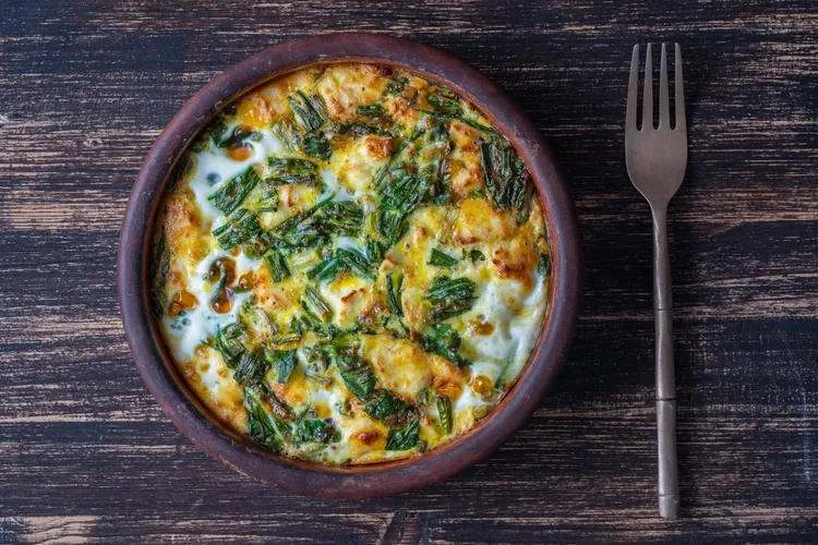 Herb-infused artichoke, spinach and broccoli frittata with goat cheese
