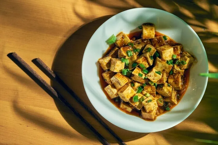 Coconut peanut tofu satay with red pepper spice