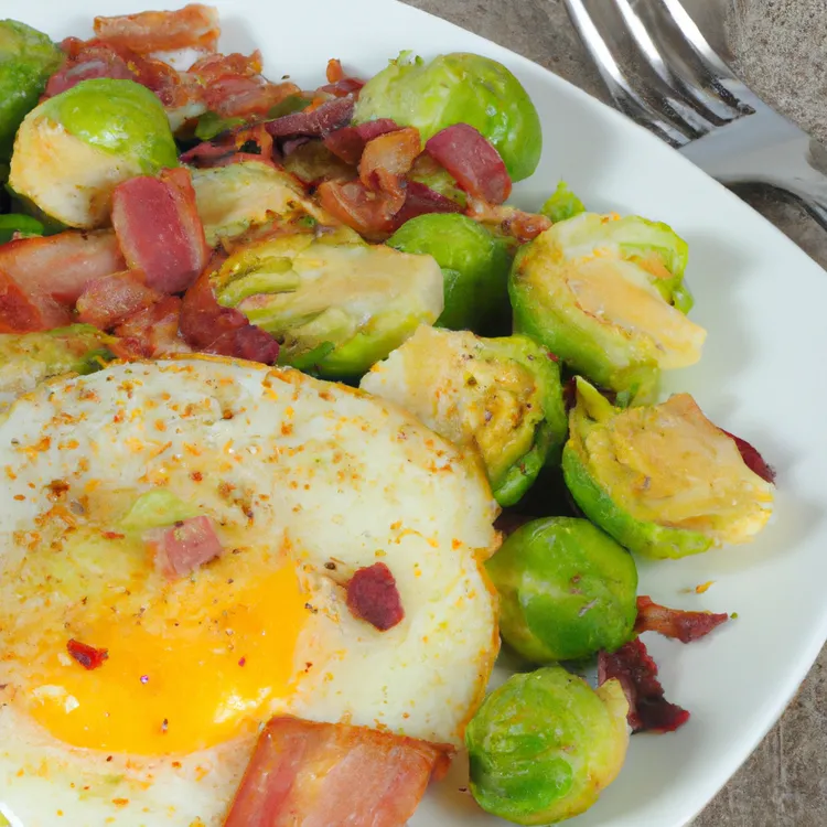 Bacon and brussels sprout hash with pistachios and egg