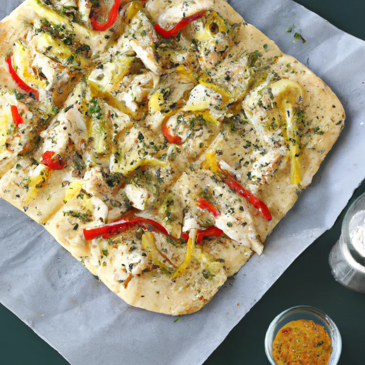 Fennel & chicken pita pizzas with red pepper and provolone cheese