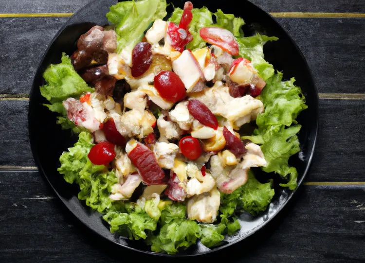 Curry-spiced chicken salad with fruits and nuts