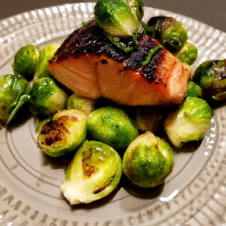 Garlic-herb roasted salmon with brussels sprouts and white wine