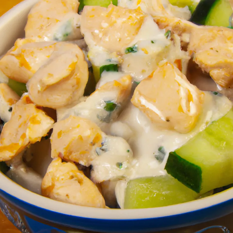 Greek chicken salad with olives and feta cheese
