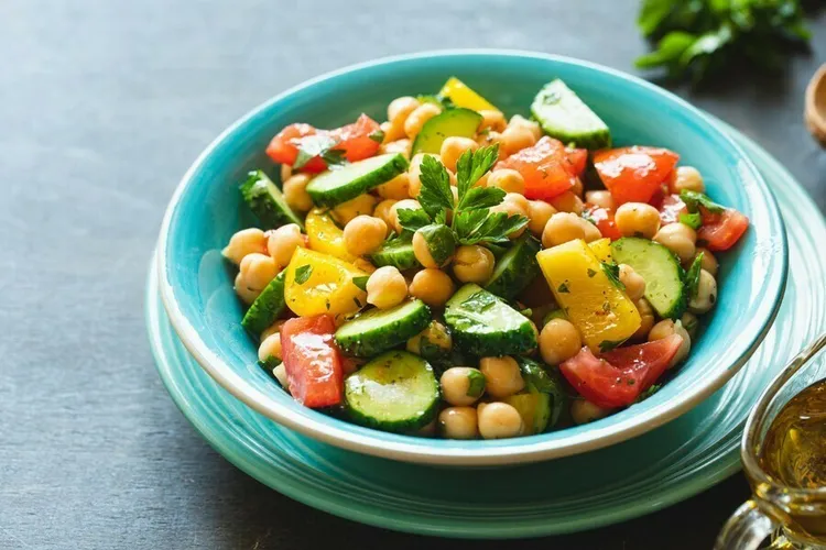 Greek chickpea salad with feta cheese