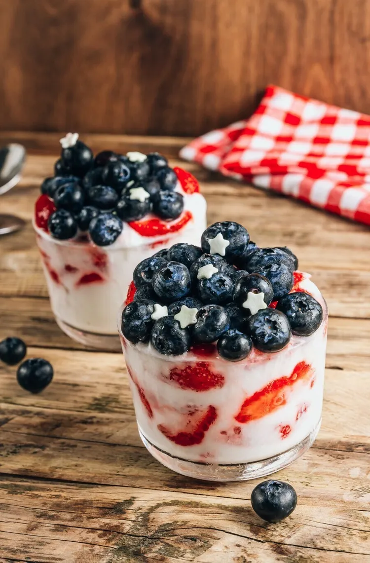 Honey-sweetened greek yogurt parfait with mixed berries
