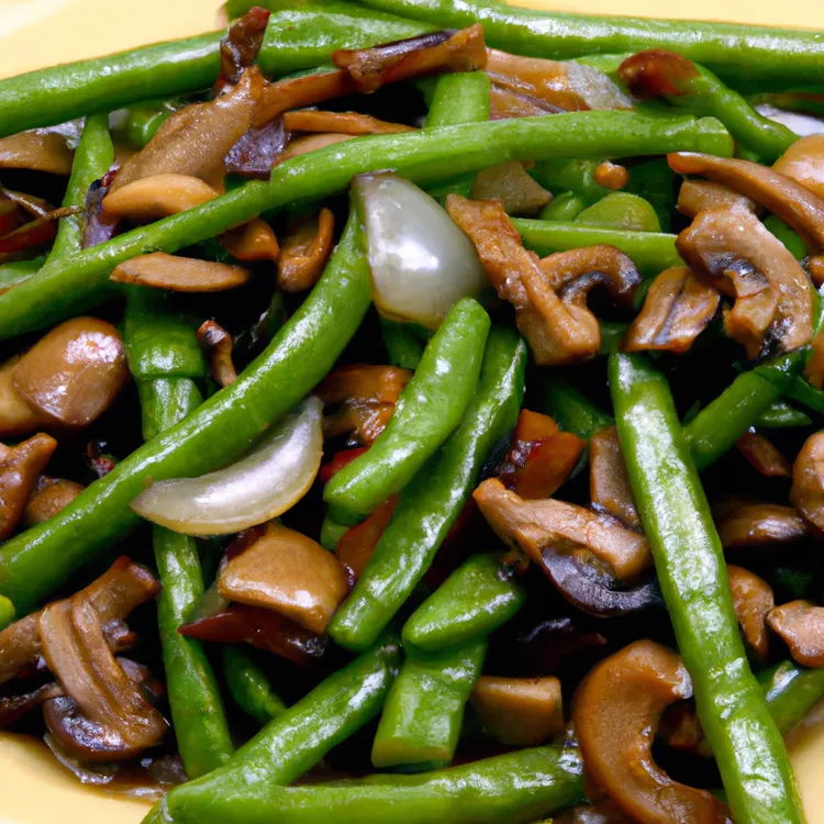 Green bean and mushroom stir-fry with sesame seeds