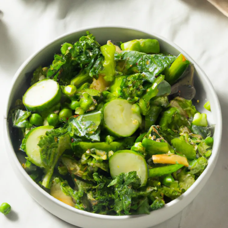 Crisp and refreshing green kale salad with veggies and alfalfa seeds