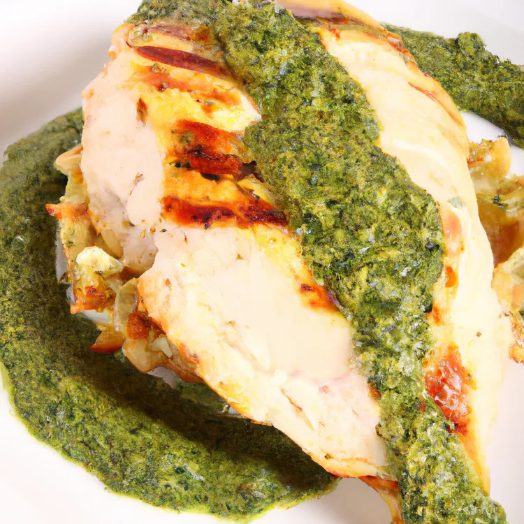 Grilled chicken with edamame skordalia and parmesan cheese