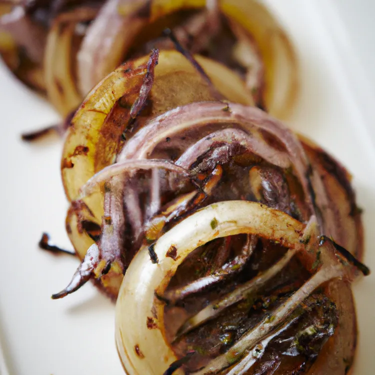 Grilled onion salad with rosemary, mustard and olive oil dressing
