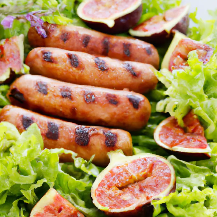 Grilled italian sausage with figs, goat cheese and minted greens salad