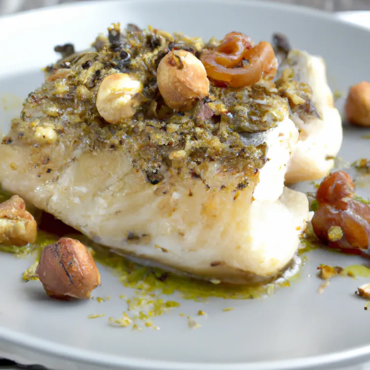 Hake with hazelnuts, capers and parsley