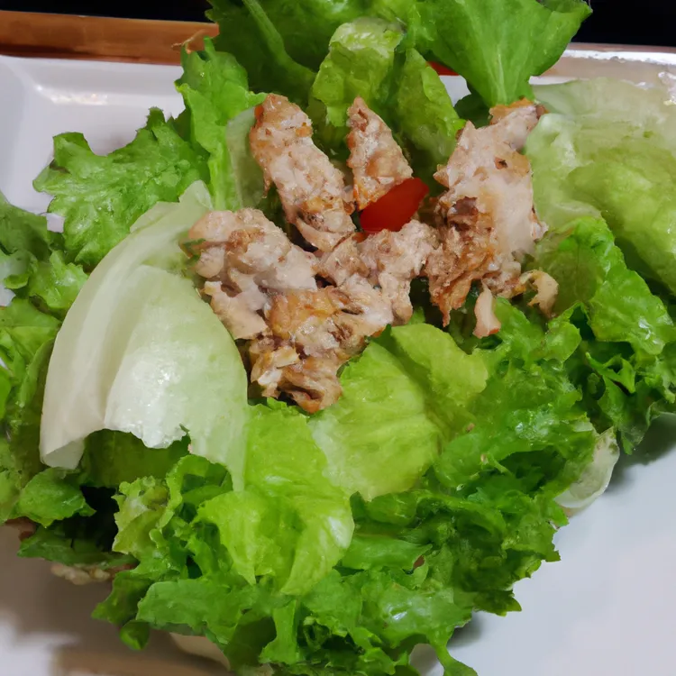 Chicken lettuce wraps with mustard and onion