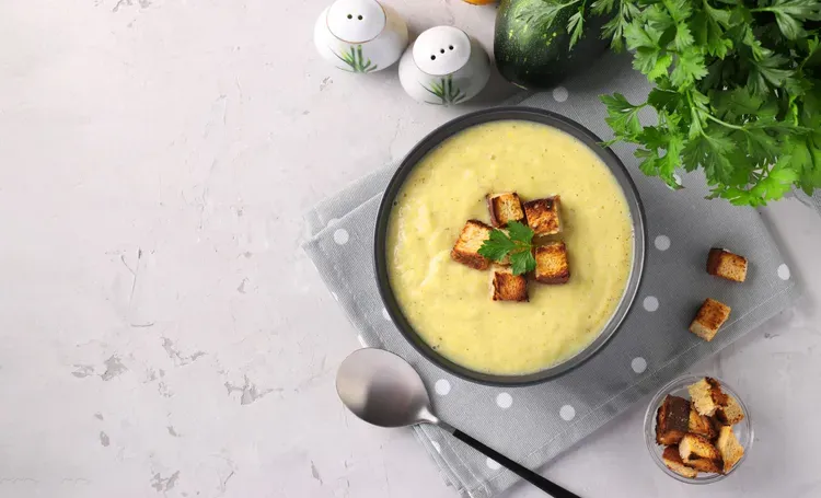 Leek, potato and lentil soup