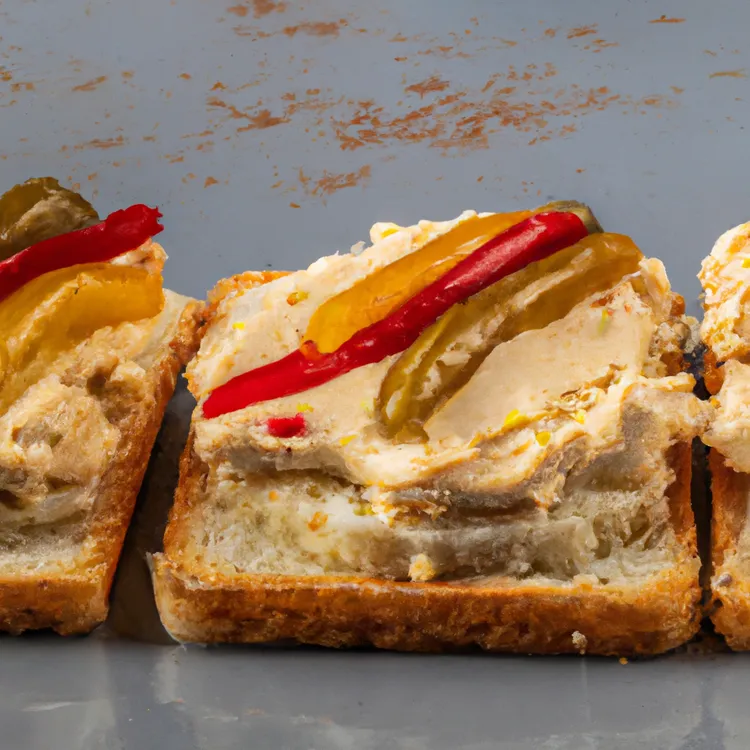 Chickpea hummus sandwiches with celery, pickles and peppers
