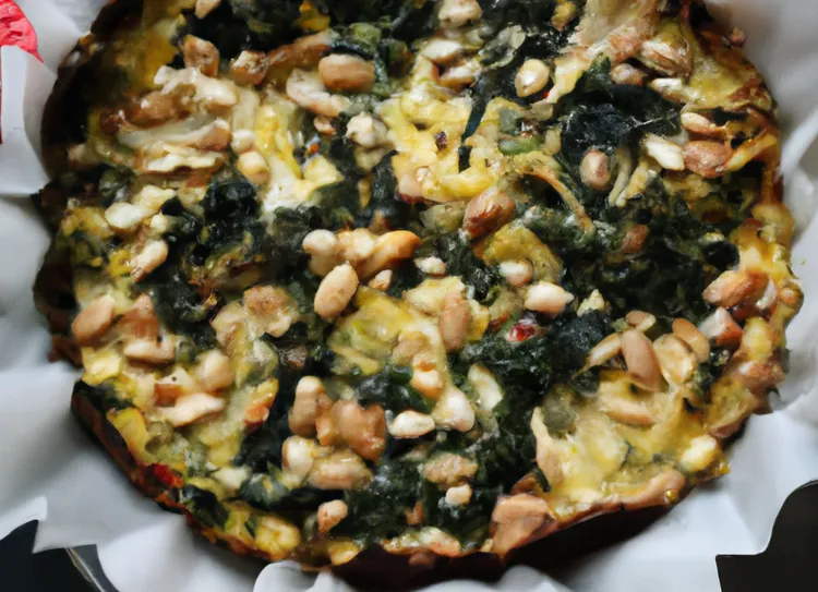 Kale, spinach and feta pie with leeks, parsley and pine nuts